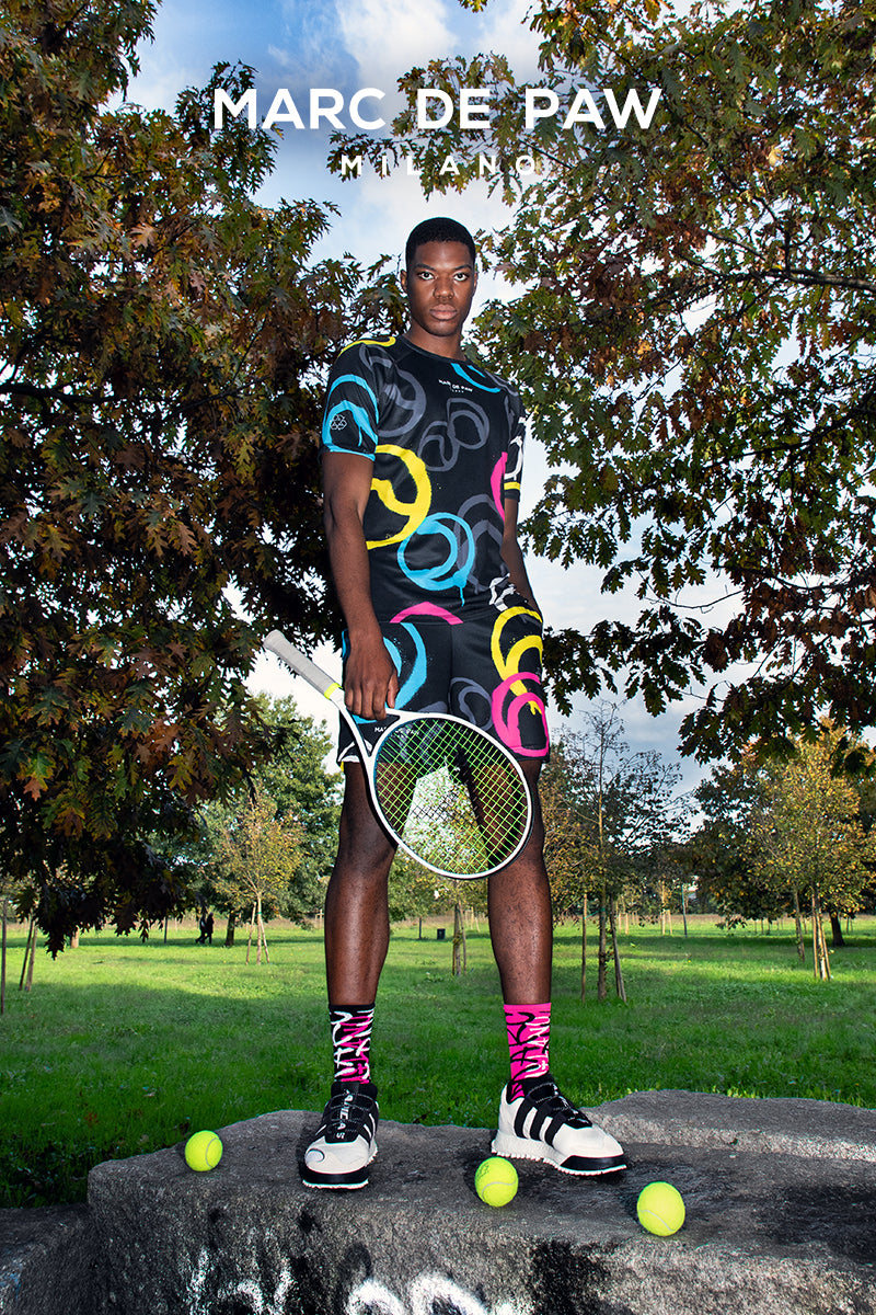 Black Shorts for Tennis, Padel & Pickleball with multicolored
