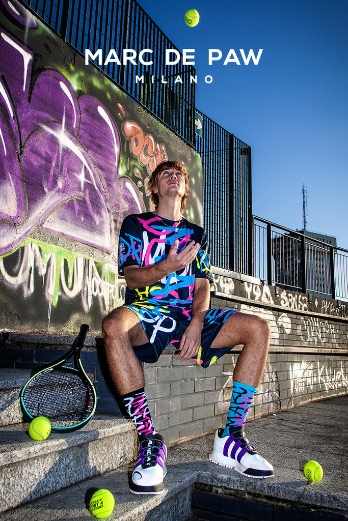 Black Tennis / Padel Shorts with multicolor MARC DE PAW MILANO Spray lettering