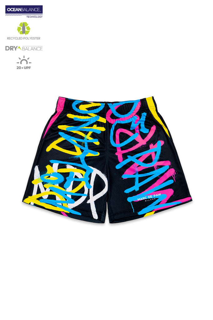 Black Tennis / Padel Shorts with multicolor MARC DE PAW MILANO Spray lettering