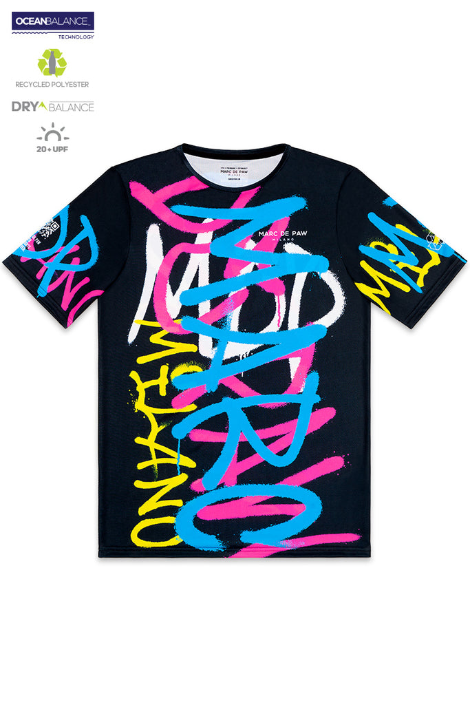 Black Tennis / Padel T-Shirt with multicolor MARC DE PAW MILANO Spray lettering