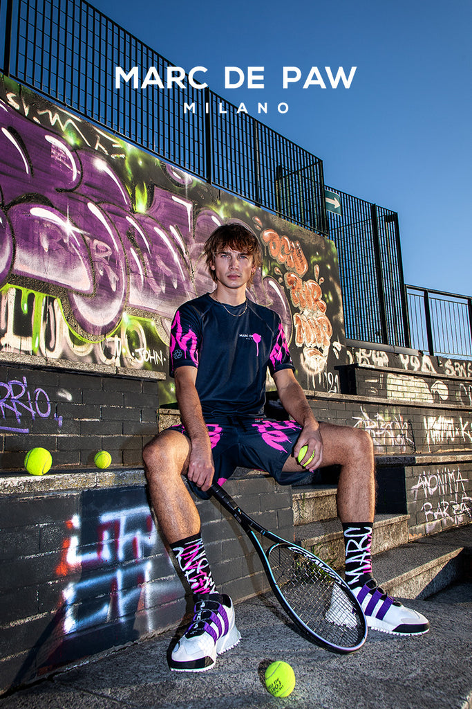 Black Tennis / Padel Shorts with neon Pink spray Flames