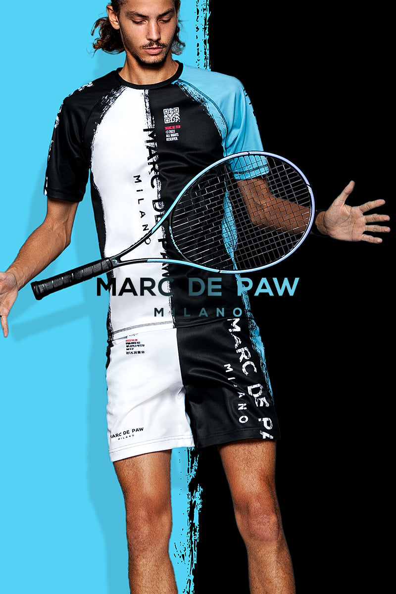 Color-blocked light blue, black & white T-Shirt for Tennis
