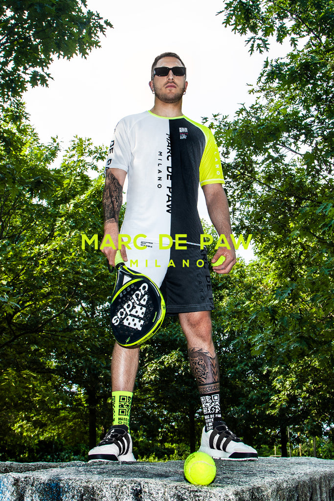 Neon Yellow, Black & White gradient Color-blocked Tennis Shorts