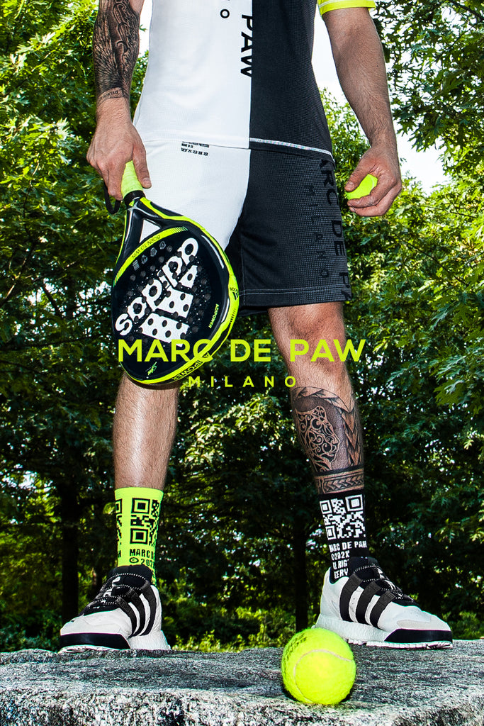 Neon Yellow, Black & White gradient Color-blocked Tennis Shorts