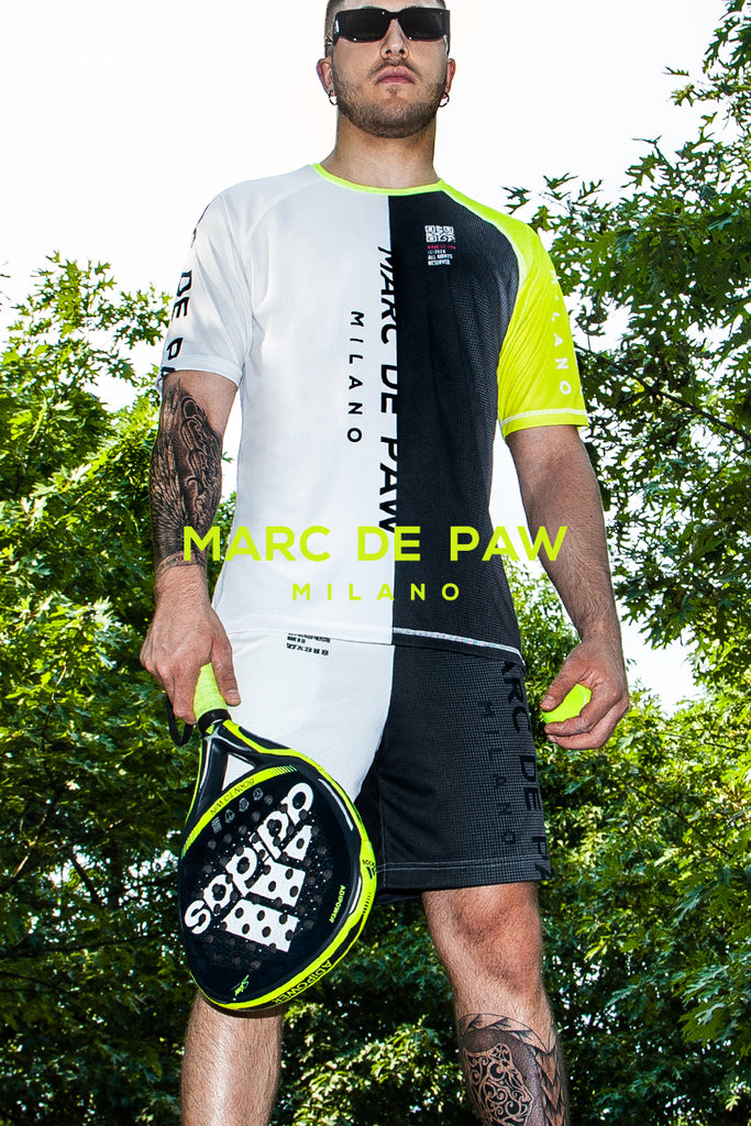 Neon Yellow, Black & White gradient Color-blocked Tennis T-Shirt