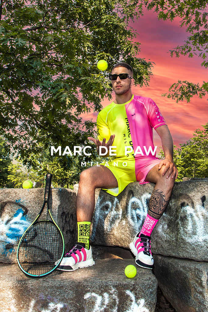 Neon Yellow & Neon Pink gradient Color-blocked Tennis T-Shirt