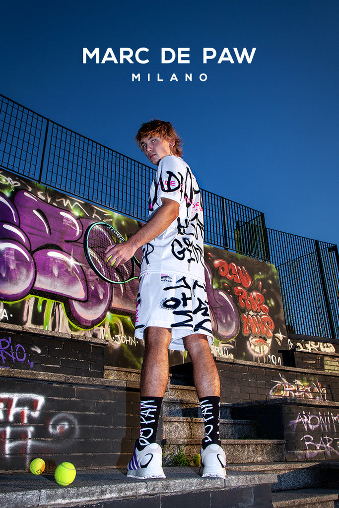 White Tennis / Padel Shorts with MARC DE PAW MILANO Spray lettering