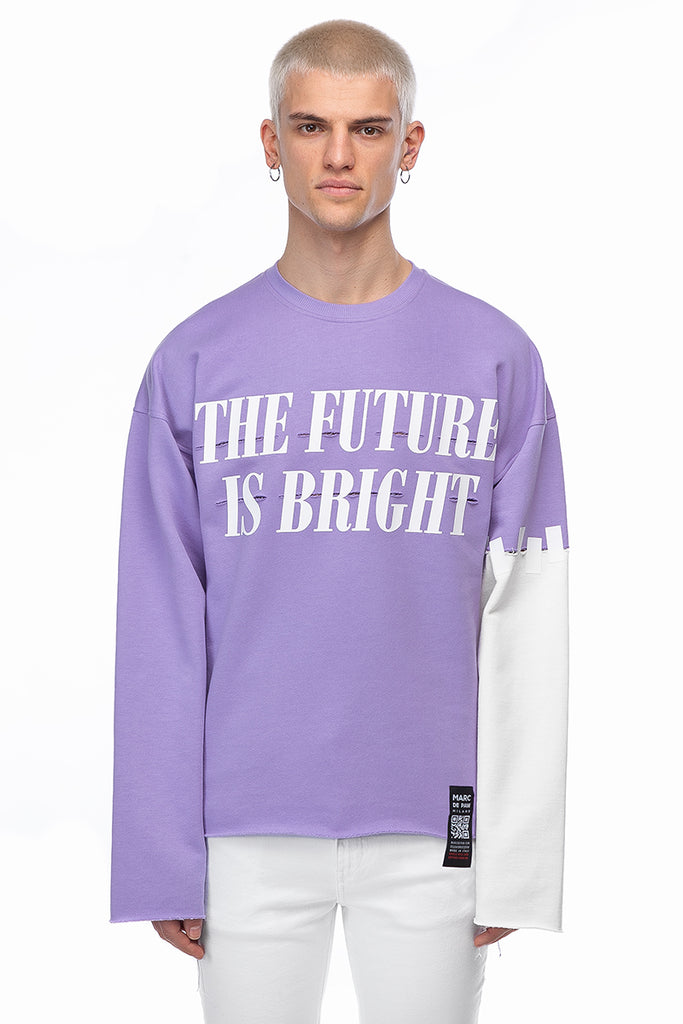 THE FUTURE IS BRIGHT lavender Sweatshirt with contrast sleeve