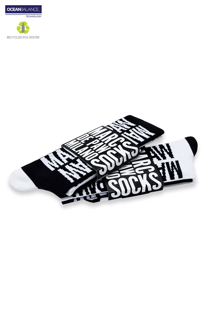 <B>SOLD OUT!</B><BR>Black & White Recycled active Socks with MARC DE PAW lettering (2 pairs)