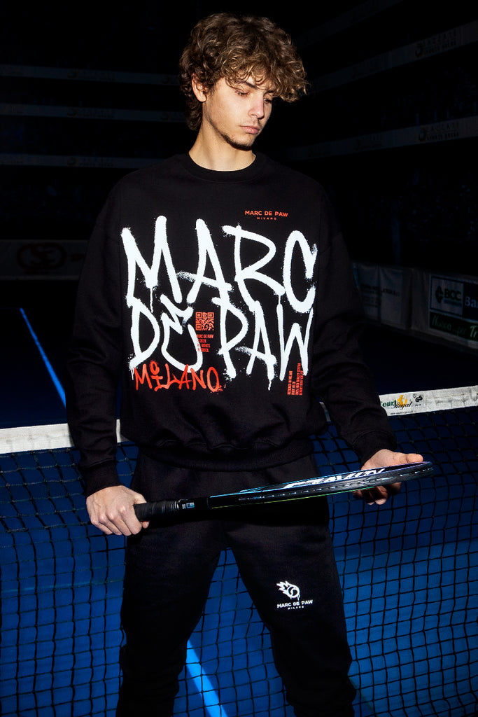 Black 100% heavy cotton Sweatshirt with Spray style logo