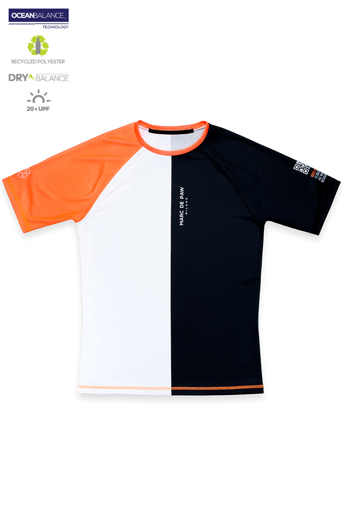 <B>SOLD OUT!</B><BR>Color-blocking Tennis T-Shirt neon orange, black and white