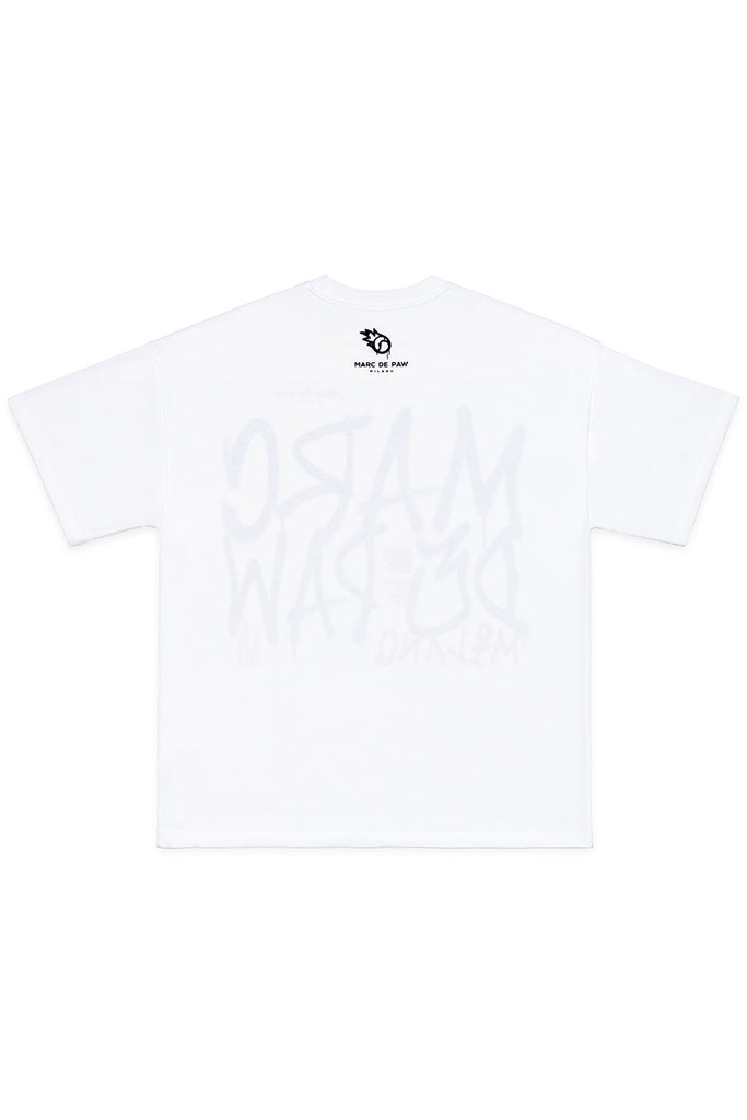 Oversized White 100% cotton T-shirt with Spray style logo