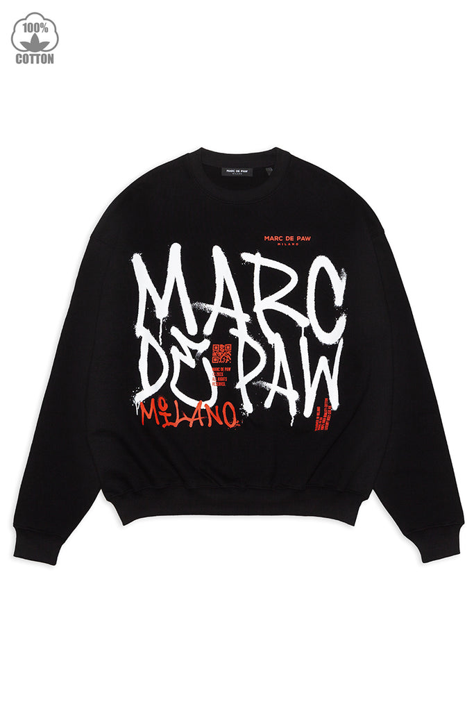 Black 100% heavy cotton Sweatshirt with Spray style logo