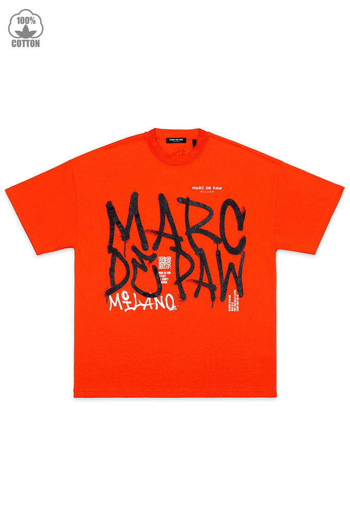 Oversized Orange 100% cotton T-shirt with Spray style logo