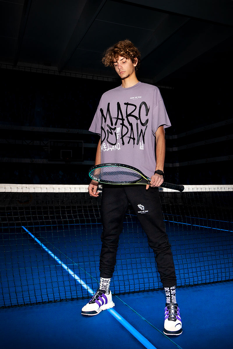 Black 100 heavy cotton Sweatpants with Fire ball logo Marc De Paw