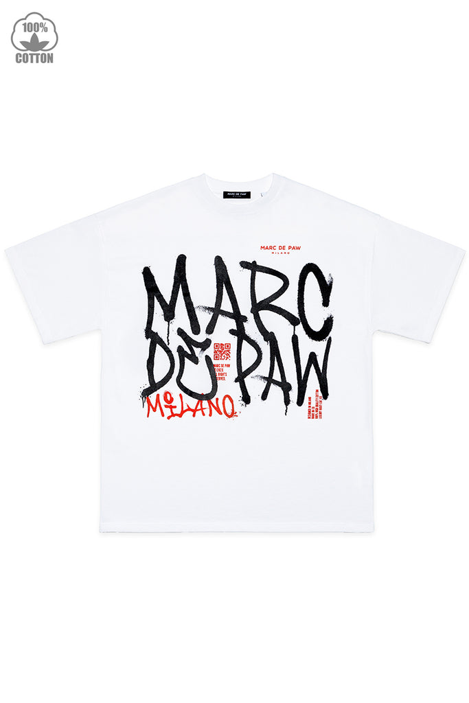 Oversized White 100% cotton T-shirt with Spray style logo