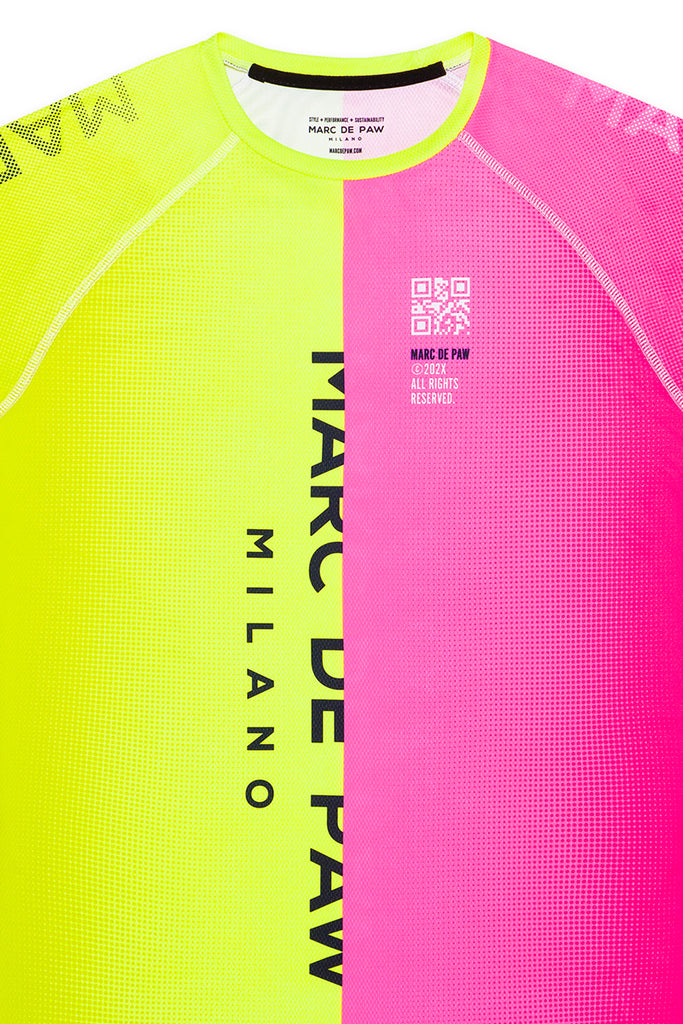 Neon Yellow & Neon Pink gradient Color-blocked Tennis T-Shirt
