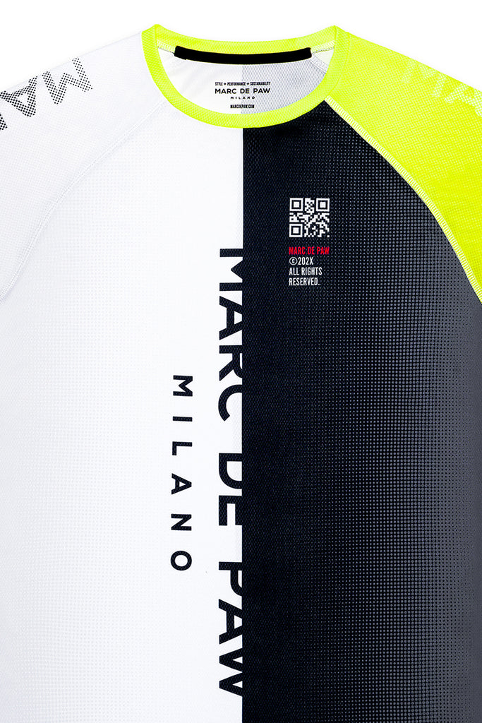 Neon Yellow, Black & White gradient Color-blocked Tennis T-Shirt
