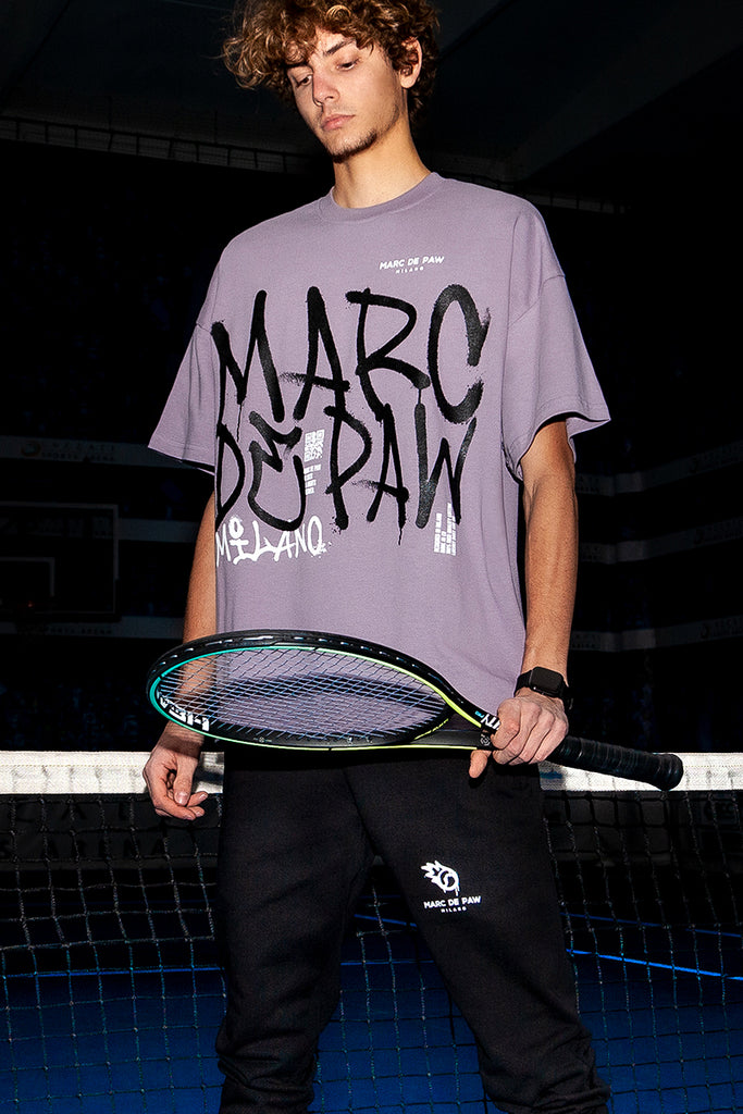 Oversized Purple sage 100% cotton T-shirt with Spray style logo