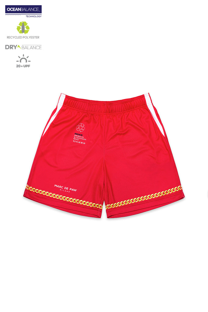 Red Tennis Shorts with Gold Chains