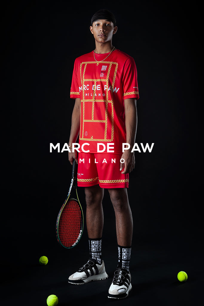 Red Tennis Shorts with Gold Chains