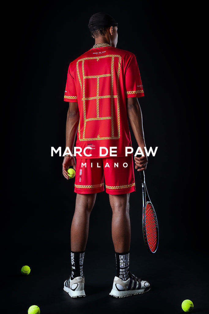 Red Tennis Shorts with Gold Chains