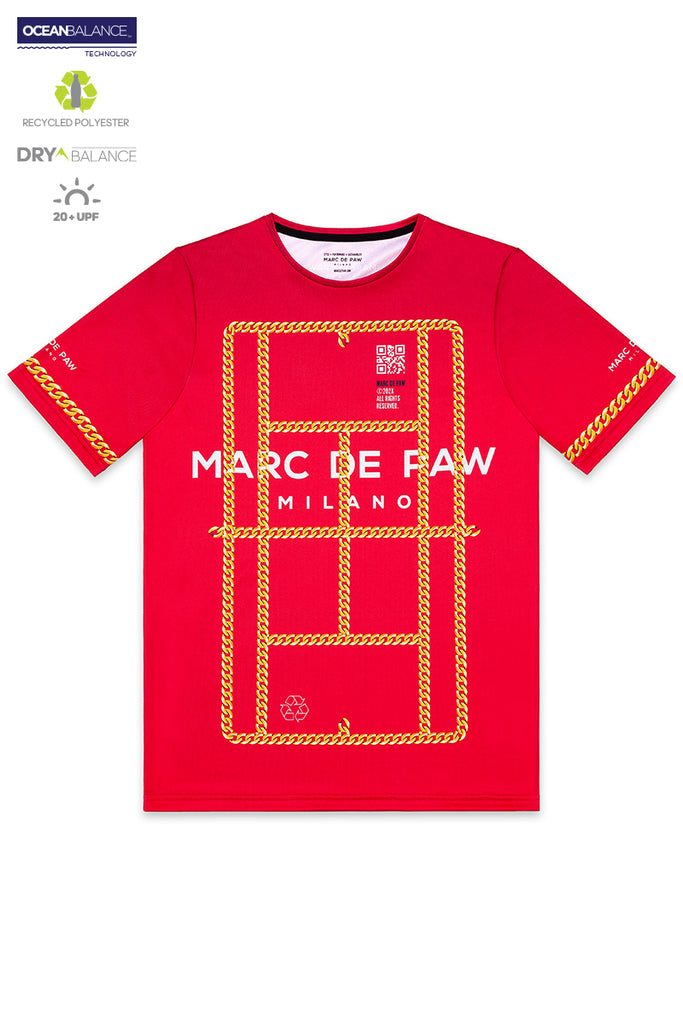 Red Tennis T-shirt with Gold Chains Court