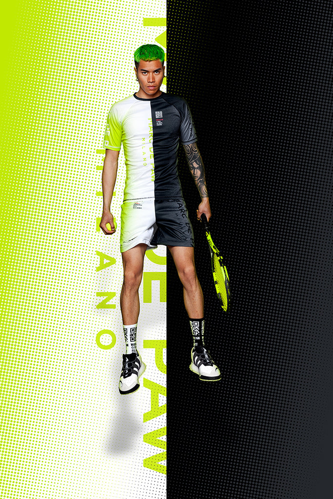 Lime-White & Black-Grey gradient Color-blocked Tennis Shorts