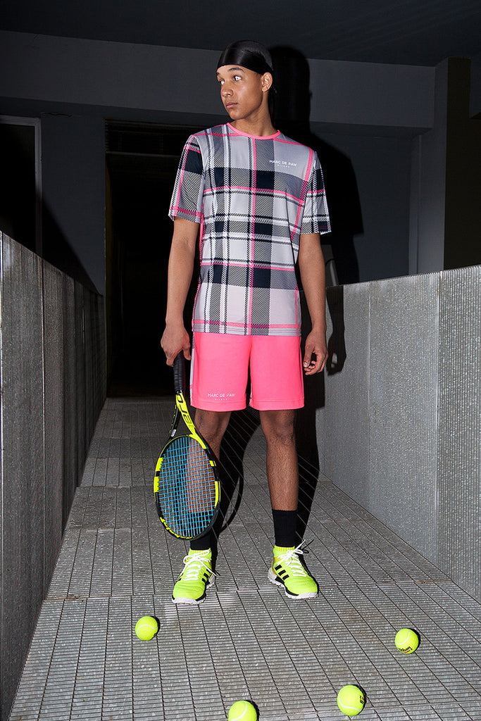 <B>SOLD OUT!</B><BR>Neon Pink Tartan Tennis Shorts