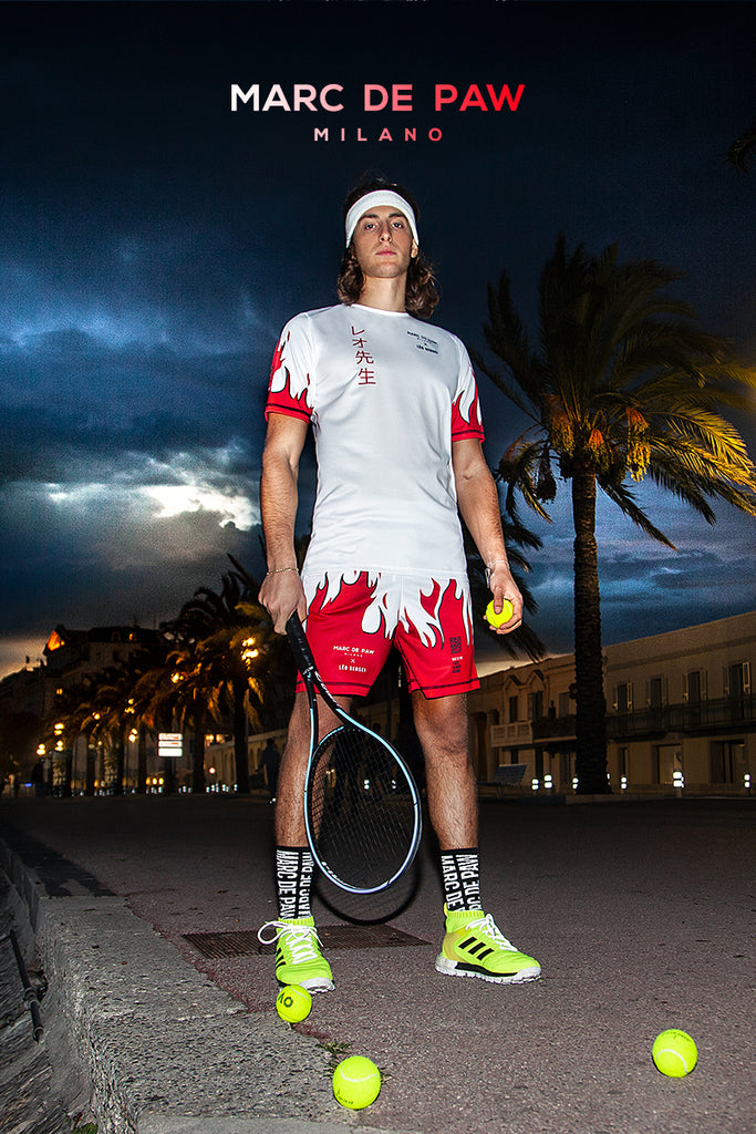 White Tennis Shorts with Red Flames MDP x LÉO