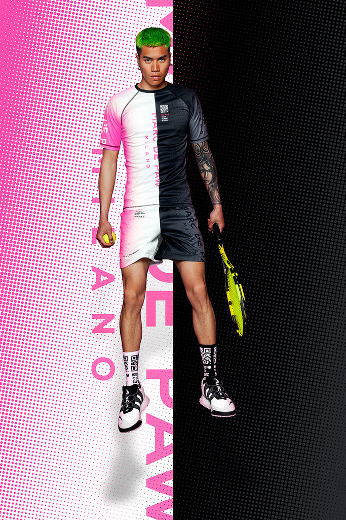 <B>LAST PIECES!</B><BR>Neon Pink, Black & White gradient Color-blocked Tennis Shorts