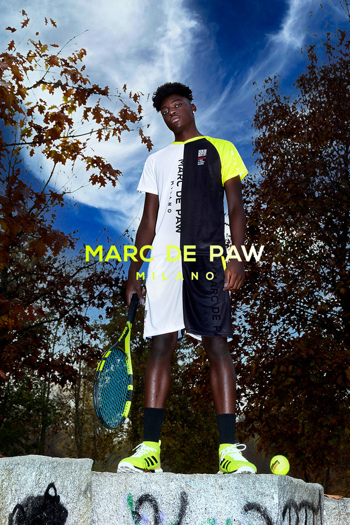 Neon Yellow, Black & White gradient Color-blocked Tennis Shorts