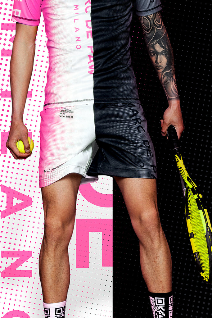 <B>LAST PIECES!</B><BR>Neon Pink, Black & White gradient Color-blocked Tennis Shorts