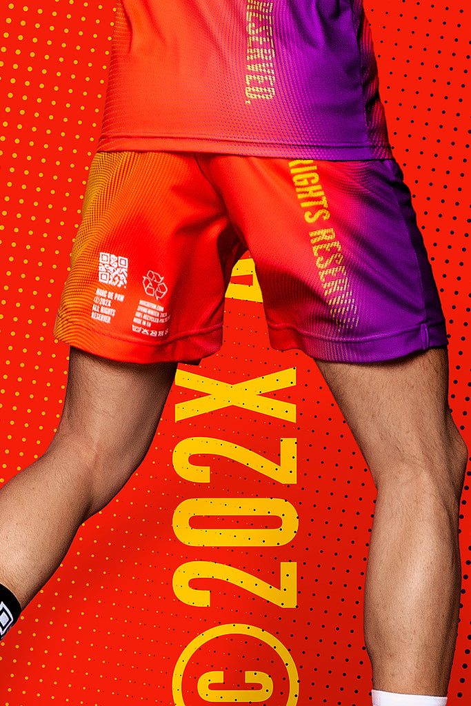 <B>LAST PIECES!</B><BR>Purple-Orange-Yellow gradient Tennis Shorts