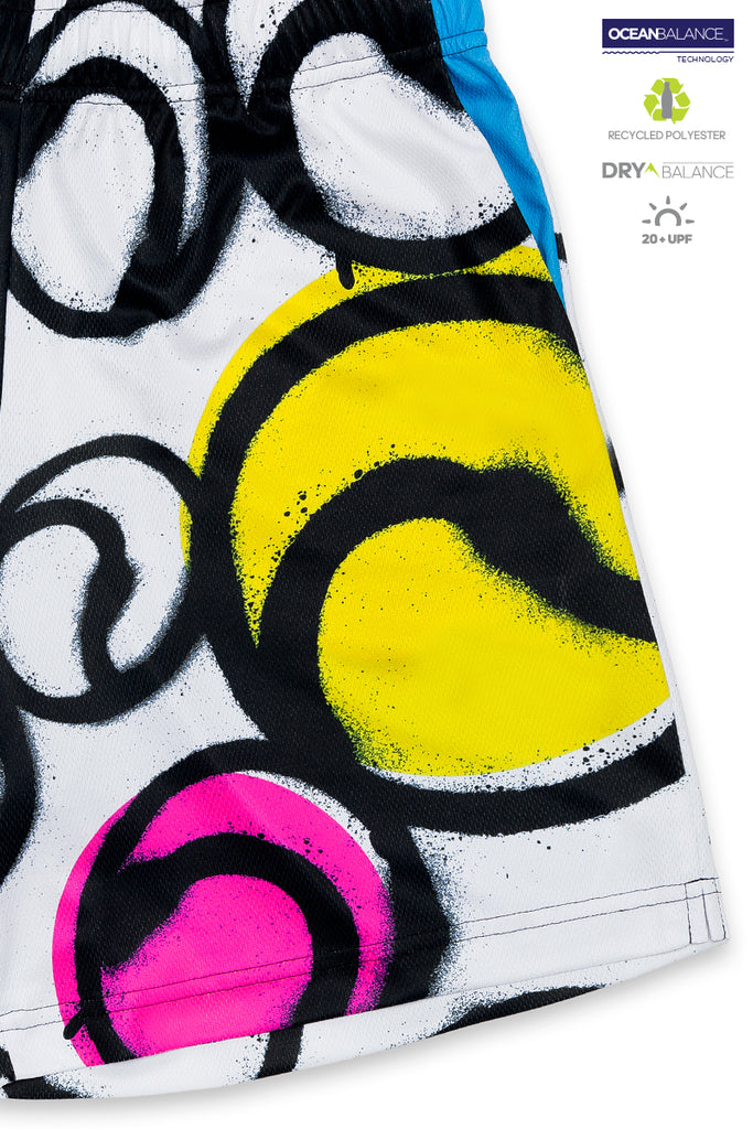 <B>LAST PIECES!</B><BR>Black and White Tennis Shorts with colored Spray balls