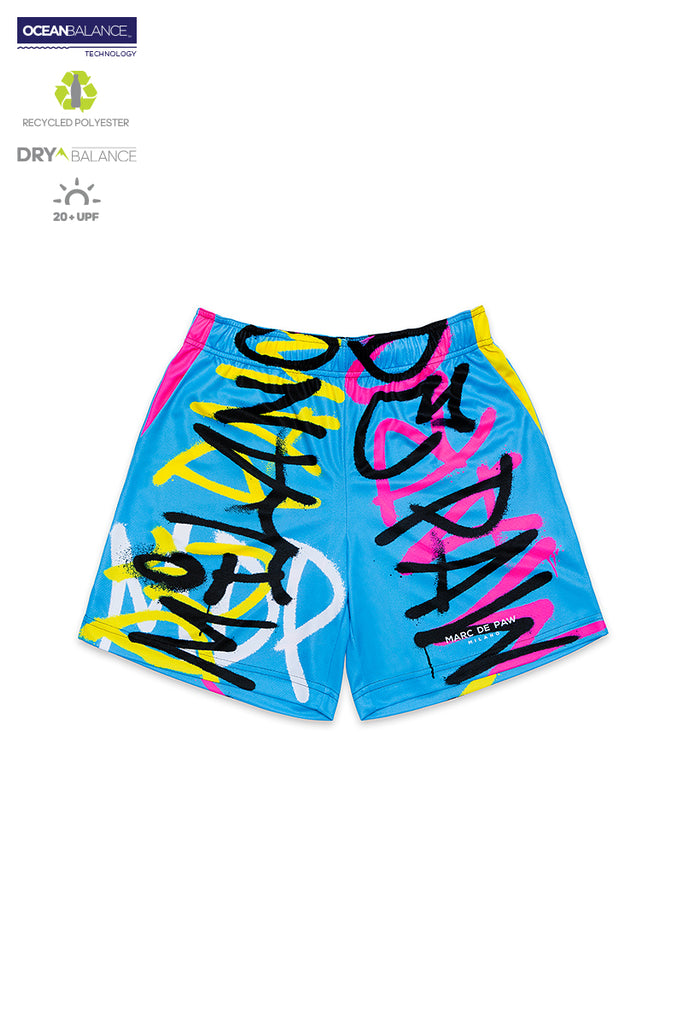 <B>LAST PIECES!</B><BR>Cyan Tennis Shorts with Spray letterings