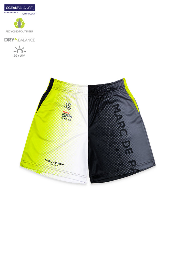 Lime-White & Black-Grey gradient Color-blocked Tennis Shorts