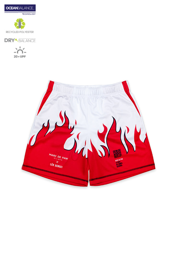 White Tennis Shorts with Red Flames MDP x LÉO