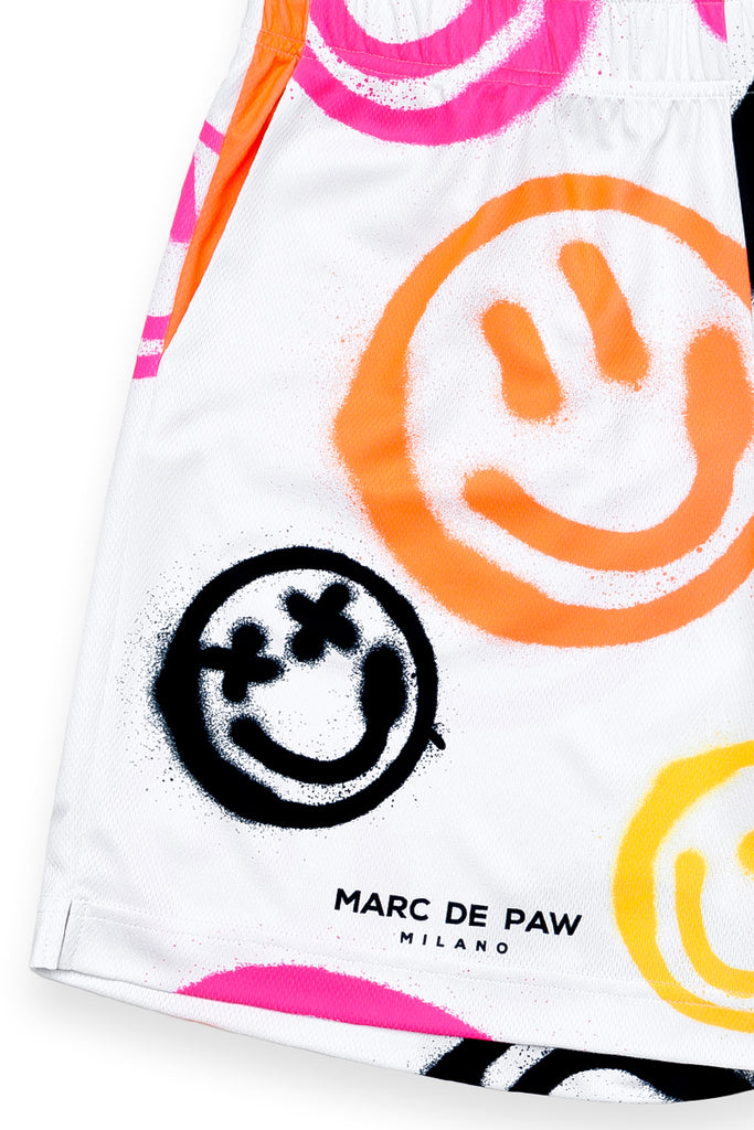 <B>SOLD OUT!</B><BR>Neon spray Smileys White Tennis Shorts