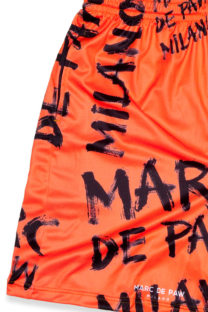 <B>SOLD OUT!</B><BR>Orange Tennis Shorts with paint brushed logo