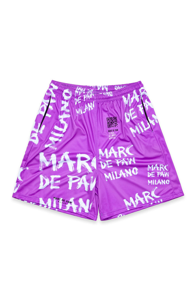 <B>SOLD OUT!</B><BR>Purple Pink Tennis Shorts with paint brushed logo