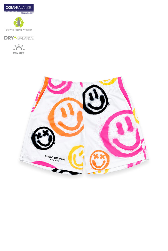 <B>SOLD OUT!</B><BR>Neon spray Smileys White Tennis Shorts