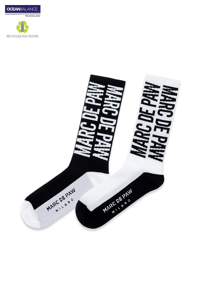 <B>SOLD OUT!</B><BR>Black & White Recycled active Socks with MARC DE PAW lettering (2 pairs)