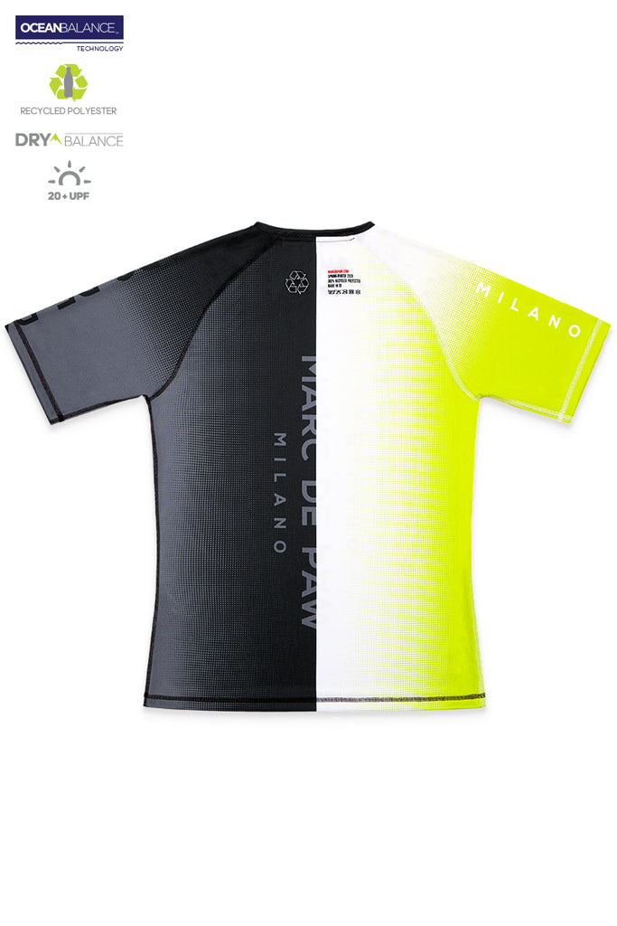 Lime-White & Black-Grey gradient Color-blocked Tennis T-Shirt