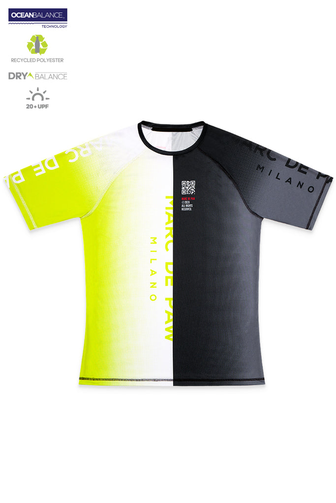 Lime-White & Black-Grey gradient Color-blocked Tennis T-Shirt