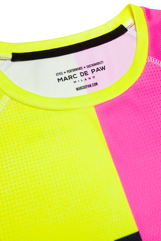 Neon Yellow & Neon Pink gradient Color-blocked Tennis T-Shirt