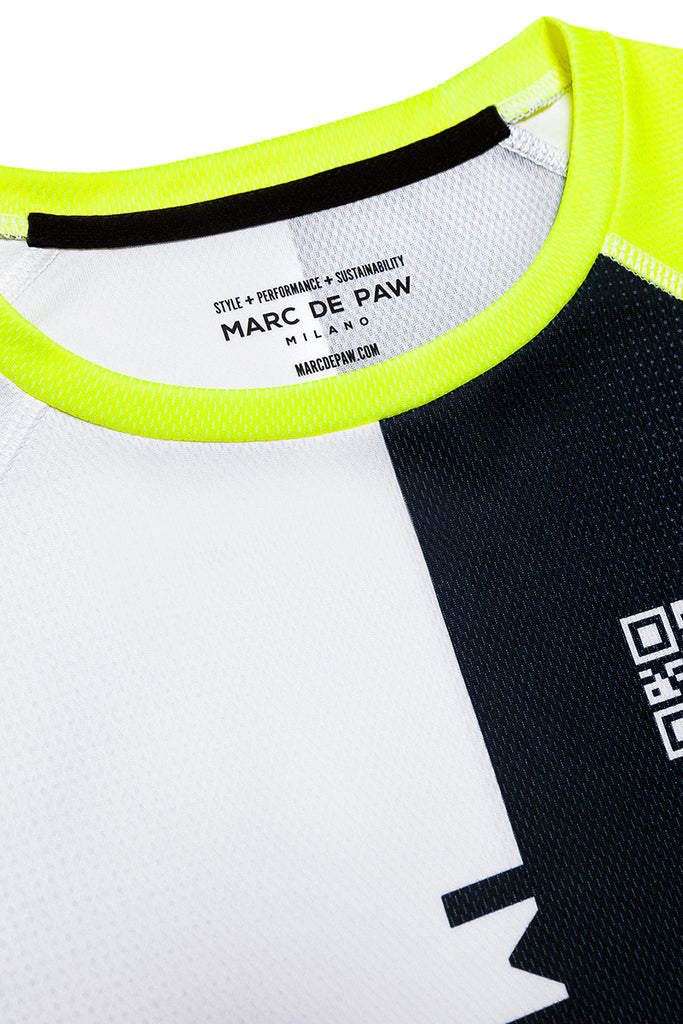 Neon Yellow, Black & White gradient Color-blocked Tennis T-Shirt