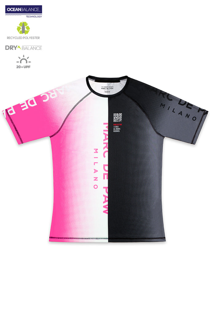 <B>LAST PIECES!</B><BR>Neon Pink, Black & White gradient Color-blocked Tennis T-Shirt