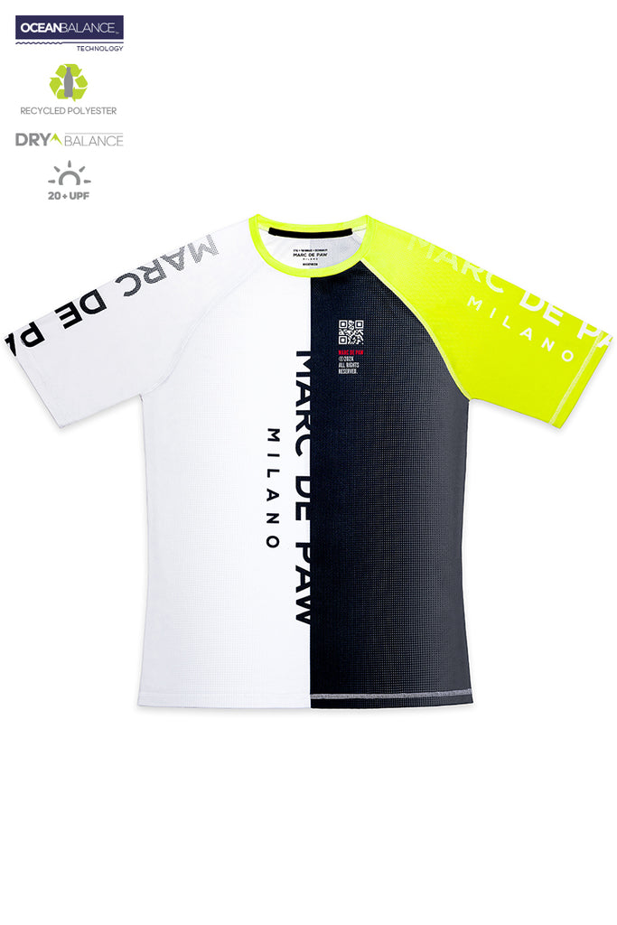 Neon Yellow, Black & White gradient Color-blocked Tennis T-Shirt
