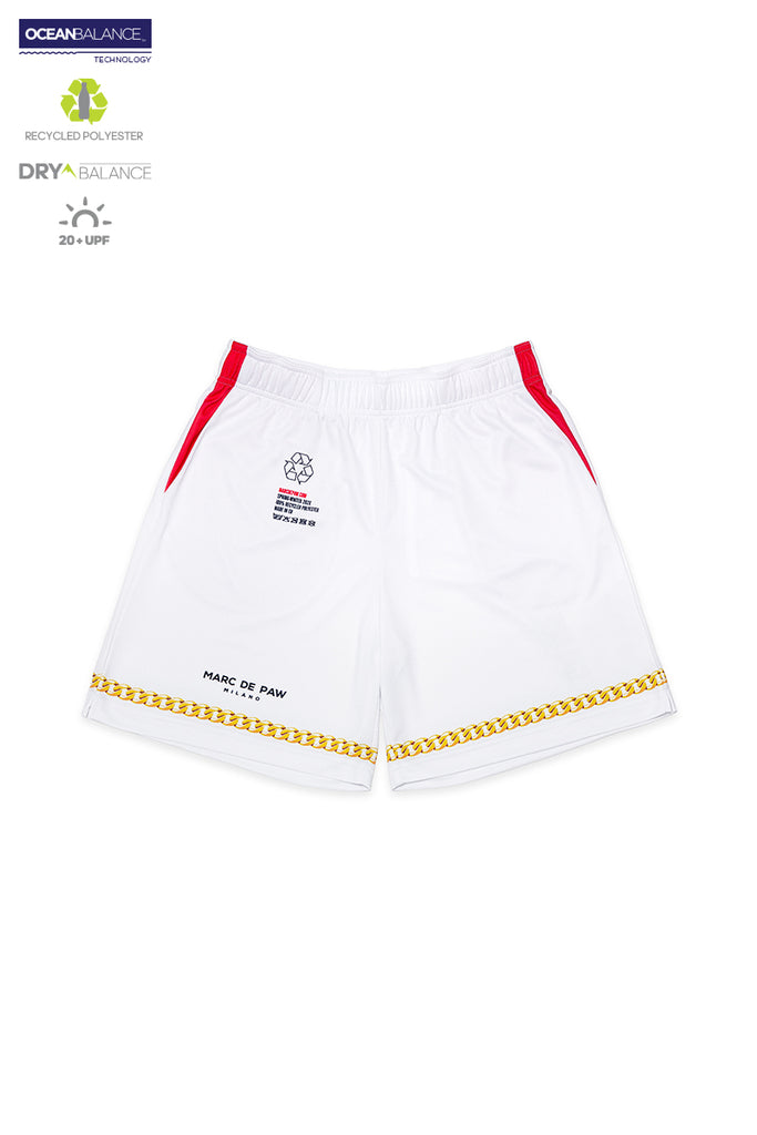 White Tennis Shorts with Gold Chains